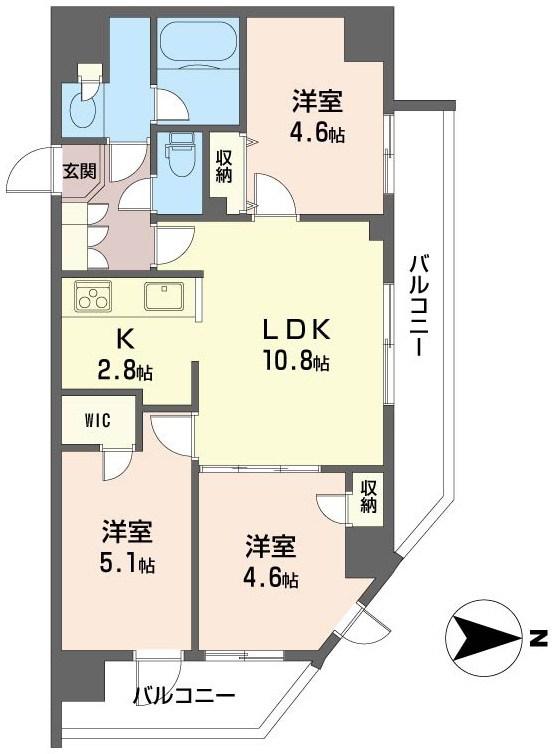 ツインズ国立I(3LDK/3階)の間取り写真