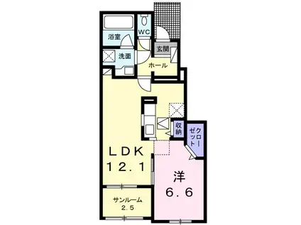 フォレスト・プルメリアB(1LDK/1階)の間取り写真