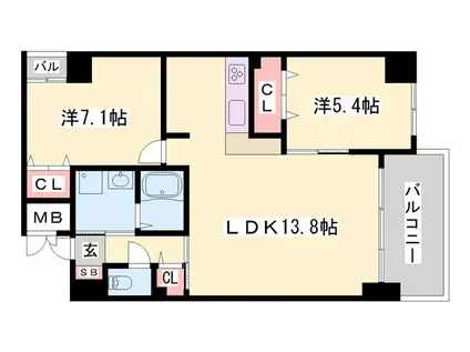 プロスペリテ・ベル(2LDK/4階)の間取り写真