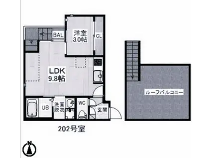 GRANDTIC茶屋ヶ坂(1LDK/2階)の間取り写真