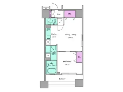 レジディア芝大門II(1LDK/11階)の間取り写真