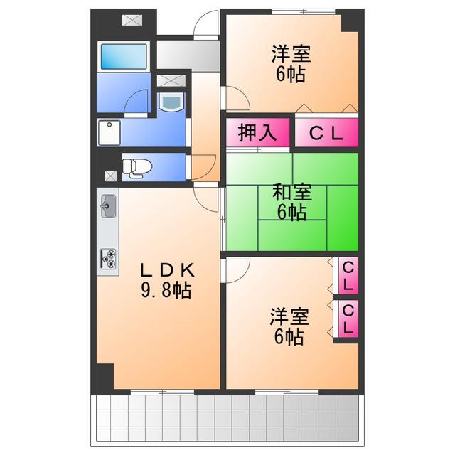 セーヌ東岸和田(3LDK/3階)の間取り写真