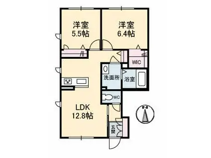テラスコート船穂B(2LDK/1階)の間取り写真