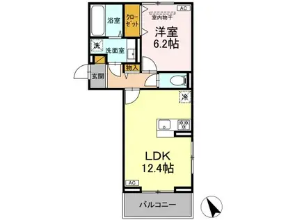 N・D-ROOM IIDACHOU A棟(1LDK/2階)の間取り写真