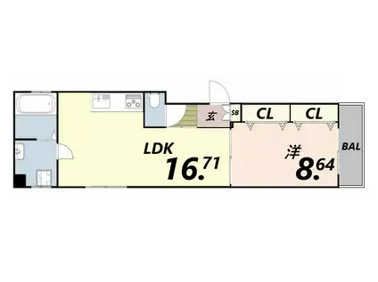 レクエルド東難波(1LDK/2階)の間取り写真