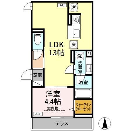 D PAINA 中野島II(1LDK/1階)の間取り写真