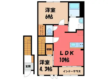 ＪＲ両毛線 伊勢崎駅 バス乗車時間：15分 最寄りバス停で下車 徒歩16分 2階建 新築(1LDK/2階)の間取り写真