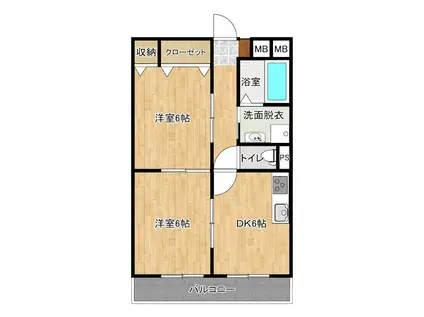 SUNGREAT和木(2DK/3階)の間取り写真