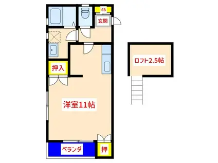 リヴァレイン(1SK/2階)の間取り写真