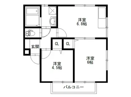 ハーモニー七日市B(2DK/1階)の間取り写真