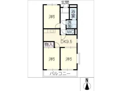 サニーハイム杉木(3DK/2階)の間取り写真