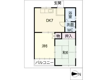 上中ハイツ B棟(2DK/2階)の間取り写真