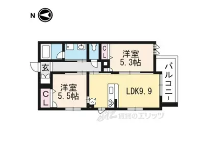 クレドール北山(2LDK/2階)の間取り写真