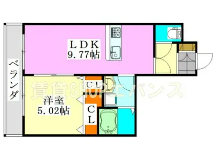 パークワンモア東船橋(1LDK/2階)の間取り写真