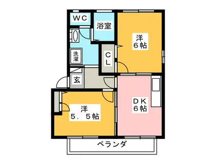 SUNMALL DAIBA C(2DK/2階)の間取り写真