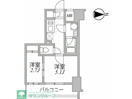 シーフォルム住吉(1DK/9階)の間取り写真