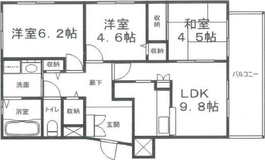 ハッピーコート御立(3LDK/4階)の間取り写真
