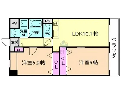 タイガーマンション(2LDK/3階)の間取り写真