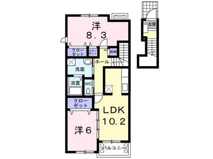 リバーヒルA(2LDK/2階)の間取り写真