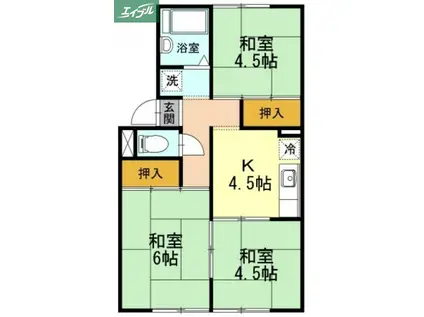 プレジール花尻 C棟(3K/1階)の間取り写真