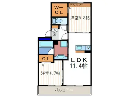 アヴィスエール(2LDK/2階)の間取り写真