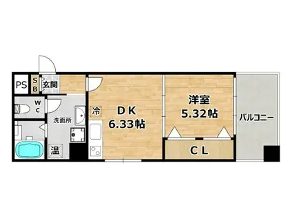 ヴィヴァーチェII番館(1DK/6階)の間取り写真