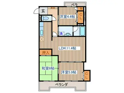 カヤバプラザC館(3LDK/3階)の間取り写真