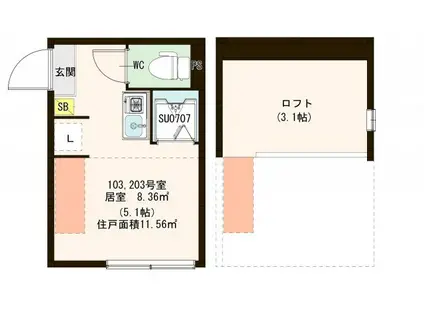 SUN CASA王子(ワンルーム/1階)の間取り写真