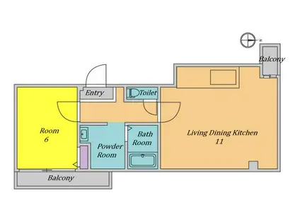 ダグラス鷹合(1LDK/5階)の間取り写真