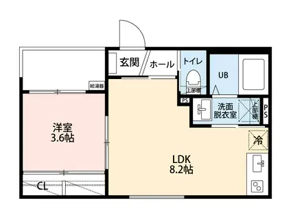 CRECIA前原東(1K/2階)の間取り写真