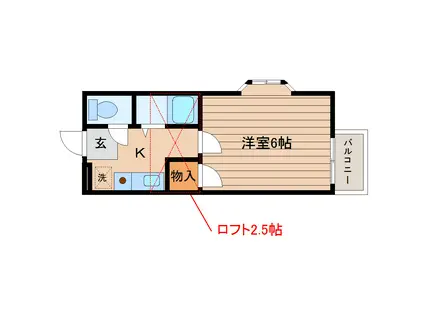 LA SCENA 水の森(1K/2階)の間取り写真