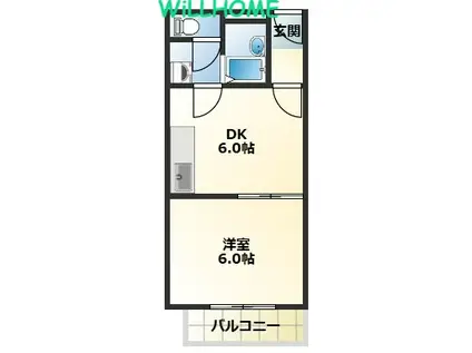 シャンティイ中之島(1DK/3階)の間取り写真