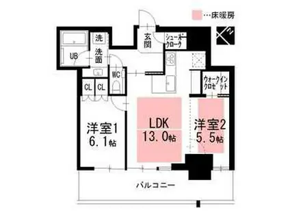グランドメゾンTHE池下ガーデンタワー(2LDK/22階)の間取り写真