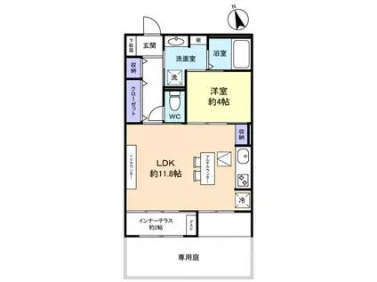 パークエステート I(1LDK/1階)の間取り写真