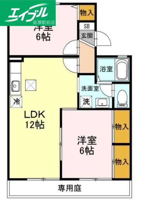 プレールSEGAWA B棟(2LDK/1階)の間取り写真