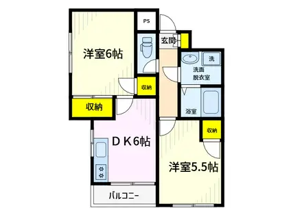 エスポワール成城(2DK/2階)の間取り写真