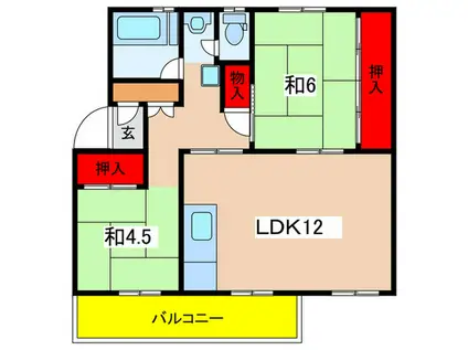 麻生台団地21号棟(2LDK/6階)の間取り写真