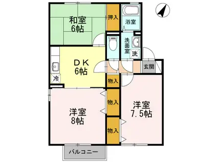 グレイス・クレセントB棟(3DK/1階)の間取り写真