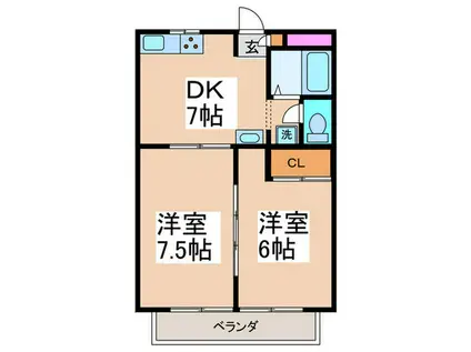 シュトラール(2DK/2階)の間取り写真