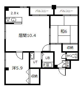 サントアリオデ旭川(2LDK/3階)の間取り写真