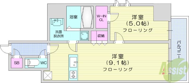 シーズンフラッツ青葉通一番町(1LDK/3階)の間取り写真
