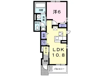 ディアレスト B棟(1LDK/1階)の間取り写真