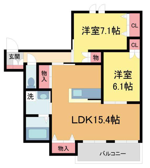 グランエイト甲子園戸崎(2LDK/3階)の間取り写真