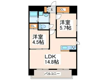 エルフィナ八王寺A・B・C・D(2LDK/7階)の間取り写真