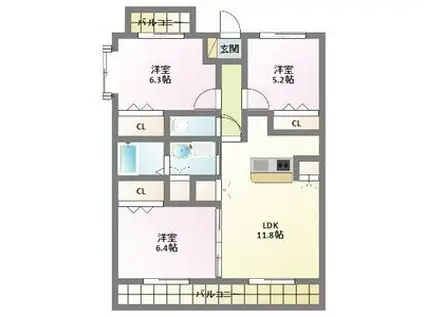 プランドール(3LDK/3階)の間取り写真