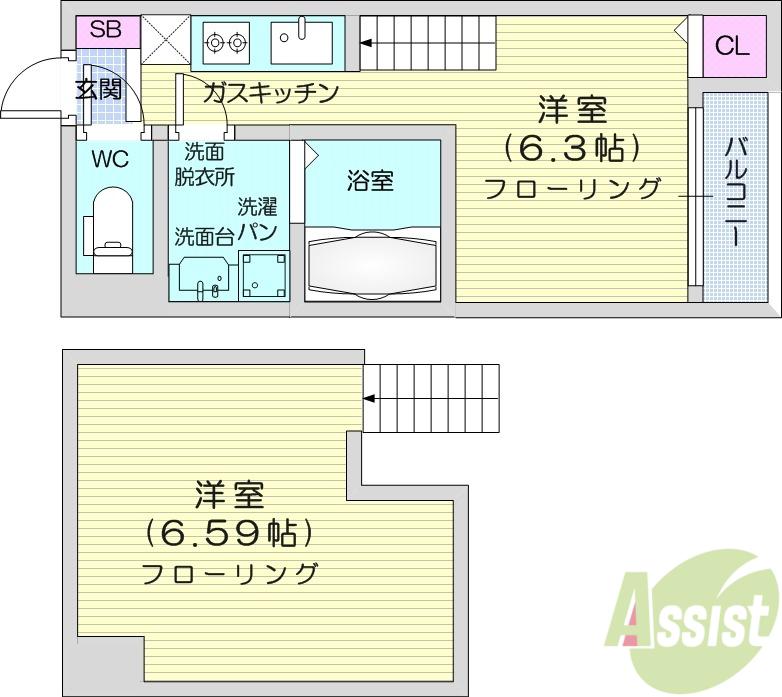 ハーモニーテラス東仙台Ⅴ(ワンルーム/1階)の間取り写真
