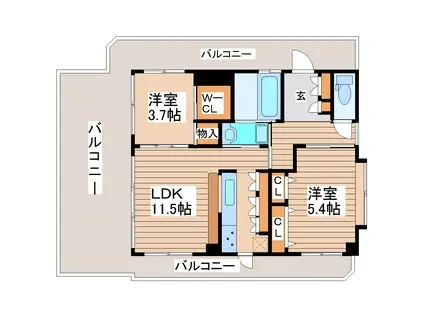 プランドビル大手町(2LDK/7階)の間取り写真