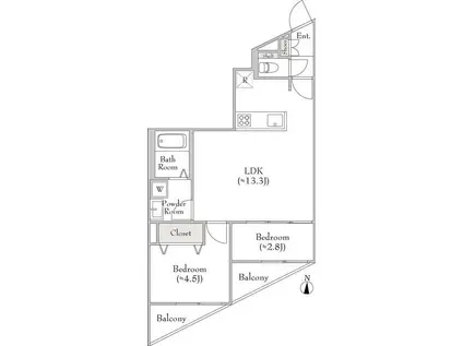 ルミークアン用賀(2LDK/1階)の間取り写真