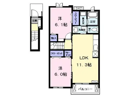 ミレフィオーリ(2LDK/2階)の間取り写真