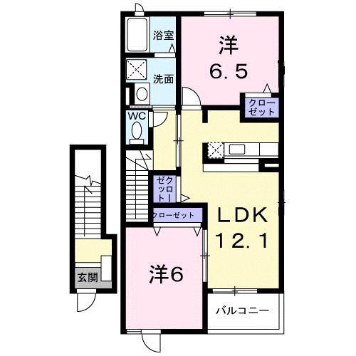ヴィラパークヒルA(2LDK/2階)の間取り写真